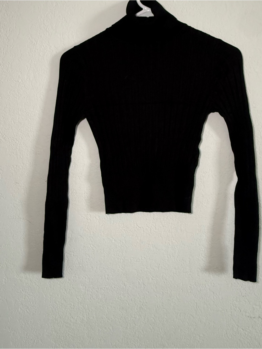 Zara Womens Small Black Ribbed Mock Neck Long Sleeve Crop Top NWT